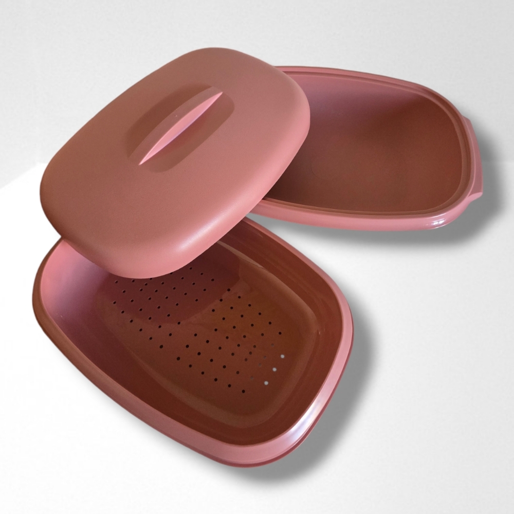 TUPPERWARE Vintage Dusty Rose 3-Piece Microwave Food Steamer 6 Cups
